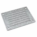 Galvanized steel agricultural equipment guard panel with ventilation slots and mounting holes