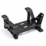Black coated automotive structural sub-frame with welded brackets and multiple mounting holes