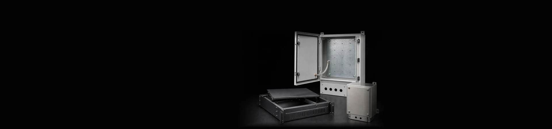 Advanced custom sheet metal enclosures with gasketed doors, mounting plates, grounding straps and rack-mount chassis