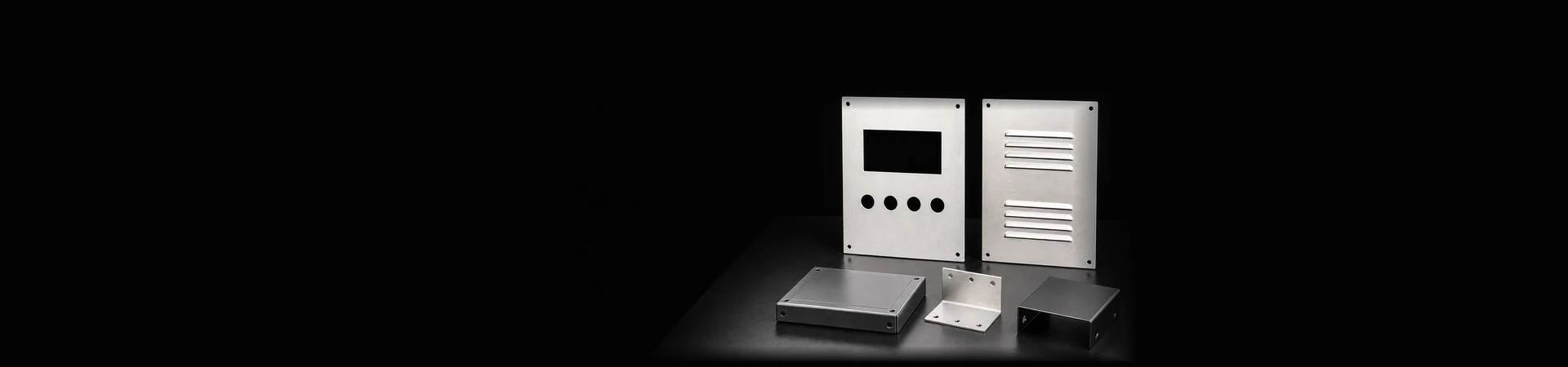 Custom sheet metal panels and covers including control faceplates, louvered vent panels, folded cover lids and mounting components
