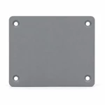 Side profile of 2mm thick gray electrical junction box cover plate with countersunk holes