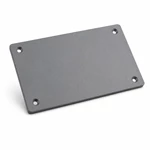 Matte gray electrical junction box cover plate with four countersunk corner mounting holes
