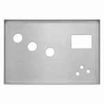 Brushed aluminum guitar amplifier chassis with asymmetric tube socket and transformer cutouts