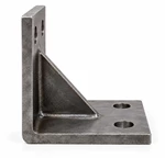 Side view of heavy-duty post mounting bracket showing thick steel material and 90-degree bend