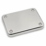 Polished stainless steel hygienic equipment cover panel with rounded corners and flush screws