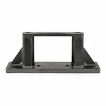 Side view of a thick-gauge welded steel equipment base frame with corner gussets