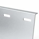 Close-up of elongated mounting slots on zinc-plated license plate bracket with clean laser-cut edges