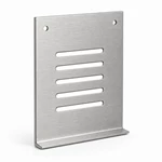 Side view of brushed stainless steel ventilation panel showing 90-degree bent mounting flange