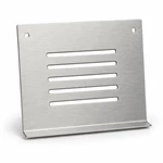 Brushed stainless steel perforated ventilation panel with linear slots and bottom mounting flange
