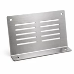 Brushed stainless steel ventilation panel with linear airflow slots and formed mounting flange