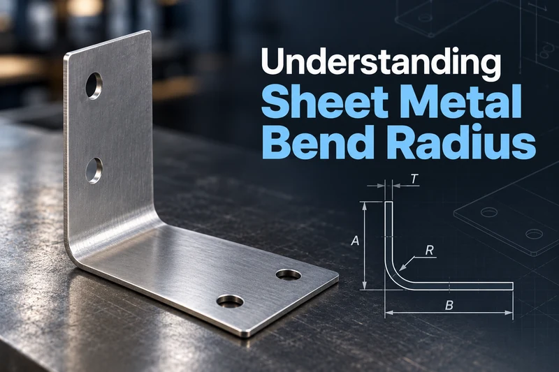 Sheet metal bend radius guide showing a thin bent bracket with inside radius dimensions