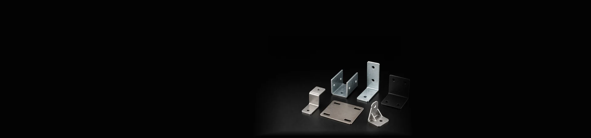 Custom sheet metal brackets and mounting components including L brackets, U channels, gusset brackets and slotted mounting plates