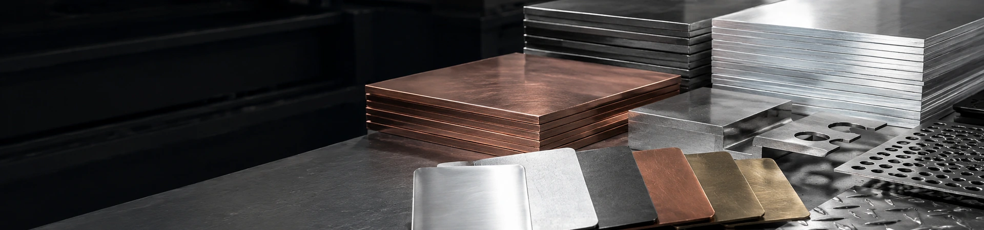 Sheet metal material samples including stainless steel aluminum carbon steel copper and brass