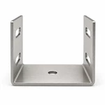 Front view of brushed stainless steel U-shaped mounting bracket showing symmetrical side walls and center base hole